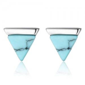 Artificial Turquoise Graceful Triangle Design 925 Sterling Silver Women Earrings