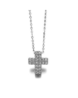 Austrian Rhinestone Inlaid 18K Rose Gold Vintage Cross Pendant Necklace