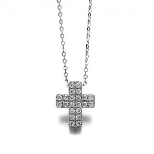 Austrian Rhinestone Inlaid Cross Pendant Necklace - Platinum