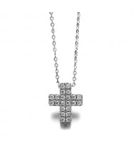 Austrian Rhinestone Inlaid Cross Pendant Necklace - Platinum