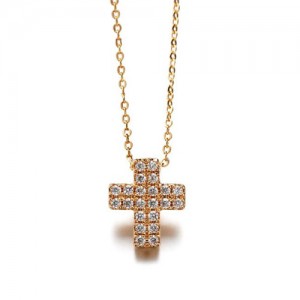 Austrian Rhinestone Inlaid Cross Pendant Necklace - Rose Gold
