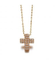 Austrian Rhinestone Inlaid Cross Pendant Necklace - Rose Gold