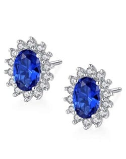 Sapphire Gem Embellished 925 Sterling Silver Floral Pattern Design Elegant Women Earrings