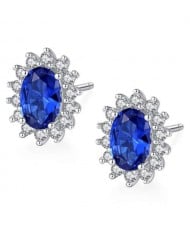 Sapphire Gem Embellished 925 Sterling Silver Floral Pattern Design Elegant Women Earrings