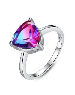 Luxurious Style Rainbow Stone Inlaid Three Claw 925 Sterling Silver Women Ring