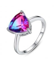 Luxurious Style Rainbow Stone Inlaid Three Claw 925 Sterling Silver Women Ring
