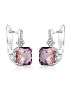Square Shape Morganite Embellished Graceful 925 Sterling Silver Women Earrings