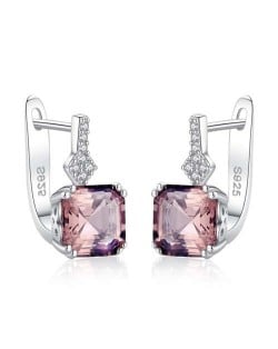 Square Shape Morganite Embellished Graceful 925 Sterling Silver Women Earrings