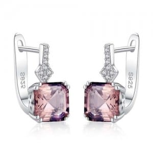 Square Shape Morganite Embellished Graceful 925 Sterling Silver Women Earrings