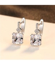 Square Shape Morganite Embellished Graceful 925 Sterling Silver Women Earrings