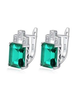 Imported Emerald Inlaid Elegant Square Design 925 Sterling Silver Earrings