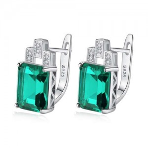 Imported Emerald Inlaid Elegant Square Design 925 Sterling Silver Earrings