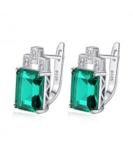 Imported Emerald Inlaid Elegant Square Design 925 Sterling Silver Earrings