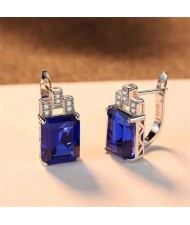 Imported Emerald Inlaid Elegant Square Design 925 Sterling Silver Earrings