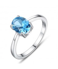 Oval Shape Aquamarine Gem Inlaid Four Claw 925 Sterling Silver Ring