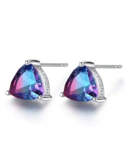 Rainbow Stone Inlaid Elegant Triangle Shape Design 925 Sterling Silver Earrings