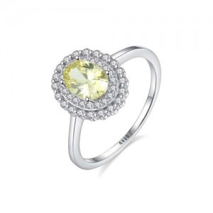Olive Color Gem Inlaid Rhinestone Embellished Graceful 925 Sterling Silver Ring