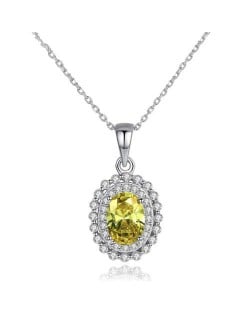 Olive Gem with Rhinestone Embellished Pendant 925 Sterling Silver Necklace