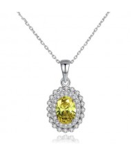 Olive Gem with Rhinestone Embellished Pendant 925 Sterling Silver Necklace