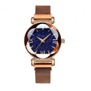 Starry Night Floral Pattern Design Index High Fashion Wrist Watch - Golden