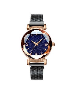 Starry Night Floral Pattern Design Index High Fashion Wrist Watch - Black