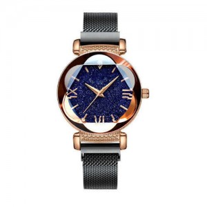 Starry Night Floral Pattern Design Index High Fashion Wrist Watch - Black