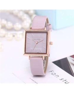 High Fashion Sqaure Index Simple Design Wrist Watch - Violet