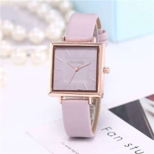 High Fashion Sqaure Index Simple Design Wrist Watch - Violet