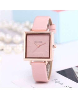 High Fashion Sqaure Index Simple Design Wrist Watch - Pink