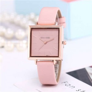 High Fashion Sqaure Index Simple Design Wrist Watch - Pink