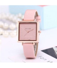 High Fashion Sqaure Index Simple Design Wrist Watch - Pink