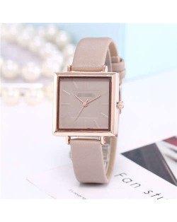 High Fashion Sqaure Index Simple Design Wrist Watch - Khaki