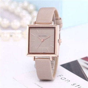 High Fashion Sqaure Index Simple Design Wrist Watch - Khaki