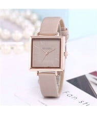 High Fashion Sqaure Index Simple Design Wrist Watch - Khaki