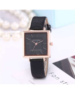 High Fashion Sqaure Index Simple Design Wrist Watch - Black