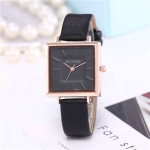 High Fashion Sqaure Index Simple Design Wrist Watch - Black