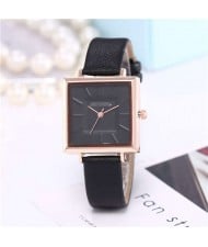 High Fashion Sqaure Index Simple Design Wrist Watch - Black