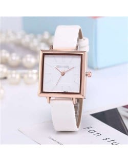 High Fashion Sqaure Index Simple Design Wrist Watch - White