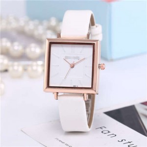 High Fashion Sqaure Index Simple Design Wrist Watch - White