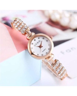 Rhinestone Embellished Unique Design High Fashion Women Wrist Watch - Rose Gold