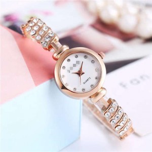 Rhinestone Embellished Unique Design High Fashion Women Wrist Watch - Rose Gold