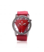 Unique Triangle Index Design High Fashion Men Watch - Red