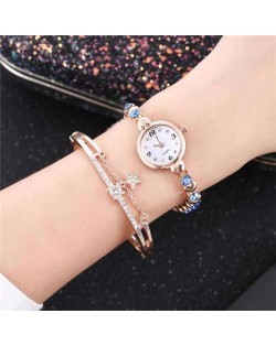 High Fashion Rhinestone Inlaid Simple Arabic Numerals Index Bracelets Combo Women Design Wrist Watch