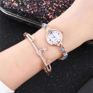 High Fashion Rhinestone Inlaid Simple Arabic Numerals Index Bracelets Combo Women Design Wrist Watch