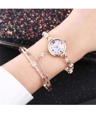 High Fashion Rhinestone Inlaid Simple Arabic Numerals Index Bracelets Combo Women Design Wrist Watch