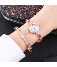 High Fashion Rhinestone Inlaid Simple Arabic Numerals Index Bracelets Combo Women Design Wrist Watch