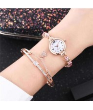 High Fashion Rhinestone Inlaid Simple Arabic Numerals Index Bracelets Combo Women Design Wrist Watch