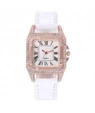 6 Colors Available Rhinestone Embellished Roman Numerals Vintage Index Design Square Wrist Watch