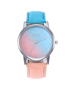 Gradient Colors Index Design High Fashion Wrist Watch - Sky Blue and Pink