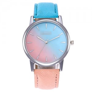 Gradient Colors Index Design High Fashion Wrist Watch - Sky Blue and Pink